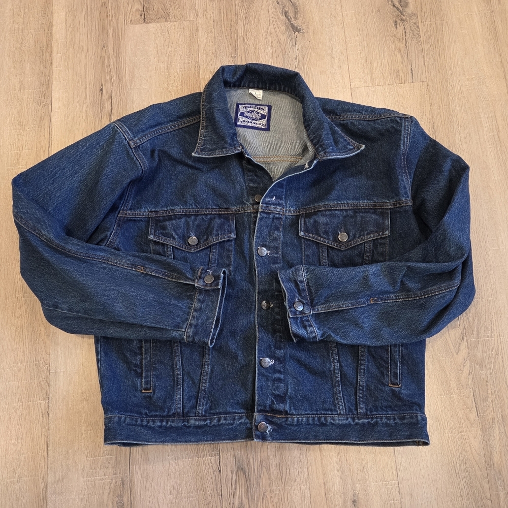 Vintage 90s Mens Lg Hard Rock Cafe Las Vegas Embroidered Denim Trucker Jacket - Picture 2 of 10